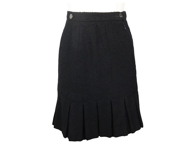 Saia plissada de lã e nylon Chanel Preto