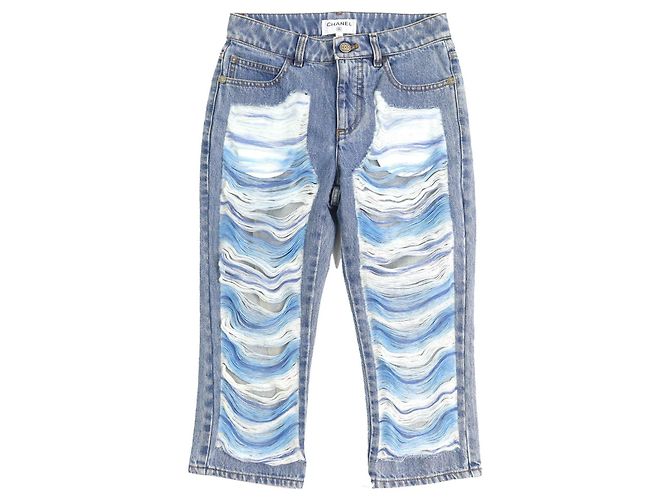 Calça de algodão e poliamida Chanel P60217V46019 Azul