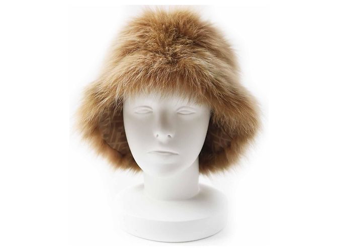 Fendi Zucca Pattern Fox Bucket Hat Brown