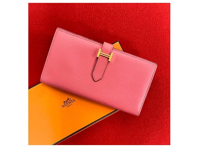 Cartera larga de cuero Epsom Béarn de Hermès Rosa