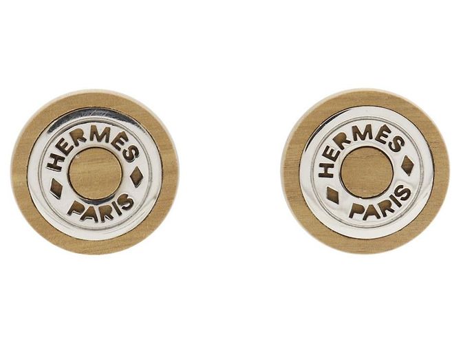 Orecchini in legno e metallo Hermès Sellier Marrone