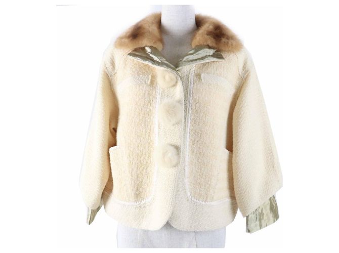 Louis Vuitton Wool Silk Mink Jacket Beige Cream