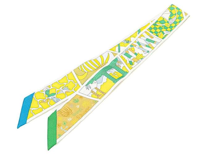 Hermès Écharpe en soie Hermes Factory Suite Blanc  ref.2388578