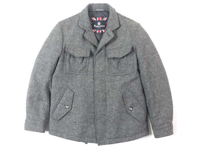 Autre Marque Aquascutum Wool Artificial Leather Down Jacket Grey