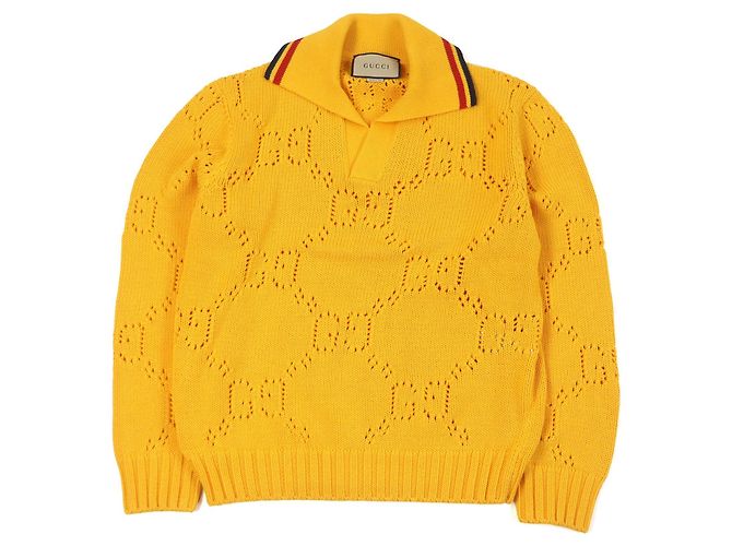 Suéter de algodón perforado GG Webline de Gucci Amarillo