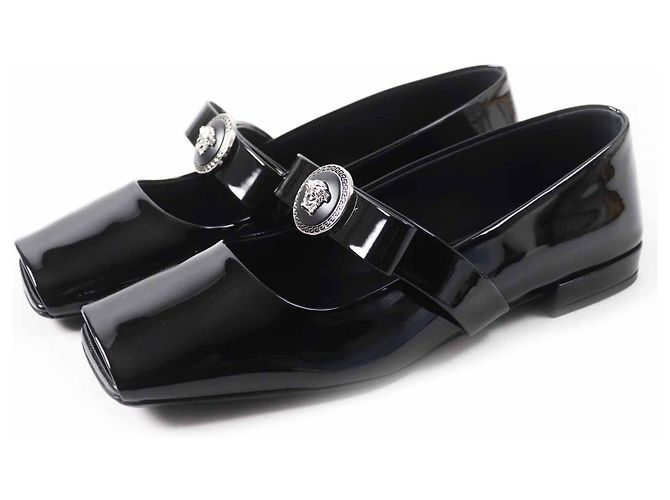 Zapatos de charol con cinta Jumbo de Versace Negro