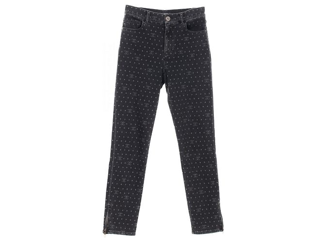 Chanel Coco Mark Dot Cotton Denim Pants Black
