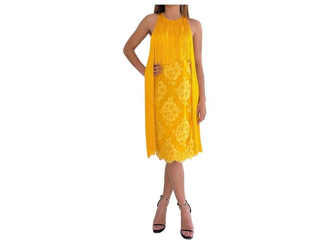 Stella Mc Cartney Stella McCartney Spitzenkleid Gelb mit Fransen