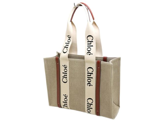 Bolsa Tote de Lin Woody da Chloé Marrom Branco