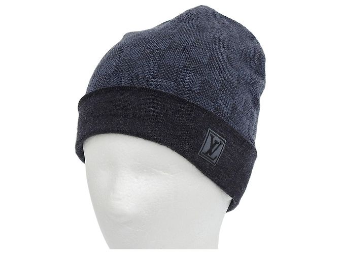 Gorro de tricô de lã com patch logo LV Damier da Louis Vuitton Azul