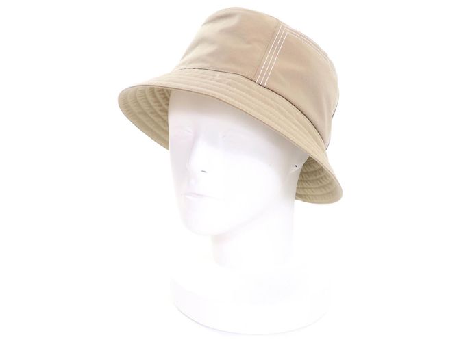 Hermès Fred Stitch bestickter Baumwoll-Bucket-Hut Braun Beige