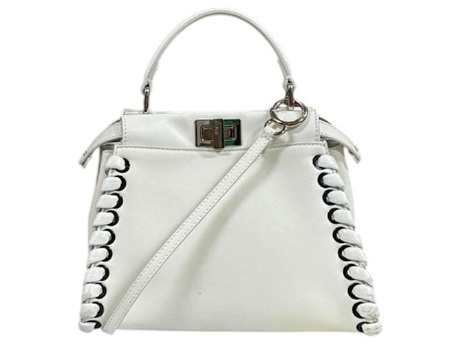Fendi Mini Peekaboo Shoulder Bag White Leather  ref.2435512