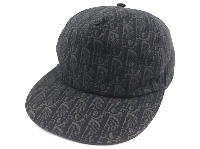 Dior Oblique Leder Baseballkappe Grau Anthrazitgrau