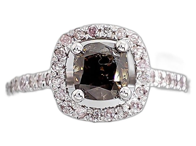 Autre Marque Anello in oro bianco con diamanti da 1,34 ct Marrone Rosa