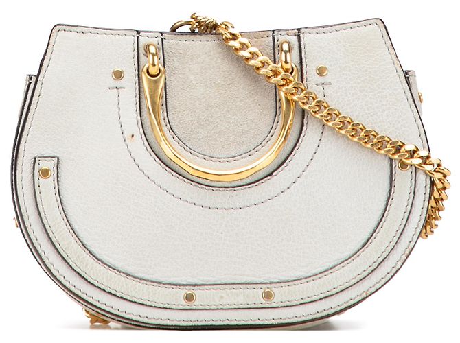 Bolsa de ombro Pixie Signature em couro de bezerro camurça branco Chloé