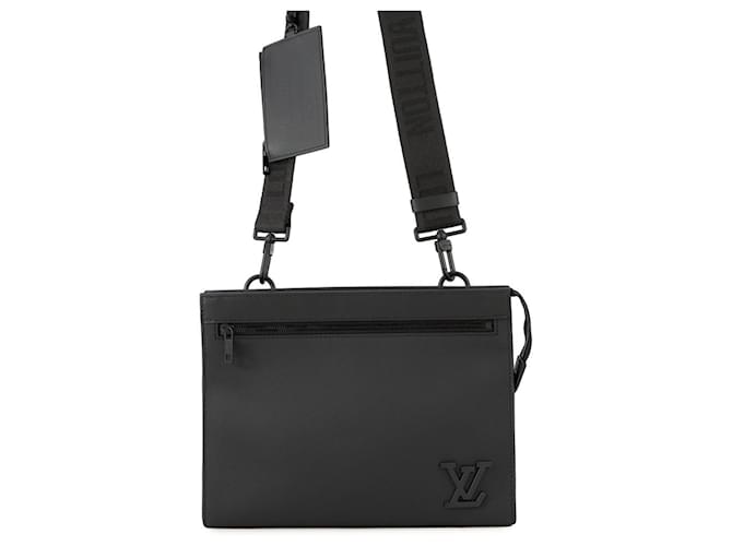 Louis Vuitton Voyage Aerogram Leather Shoulder Bag Black  ref.2439700