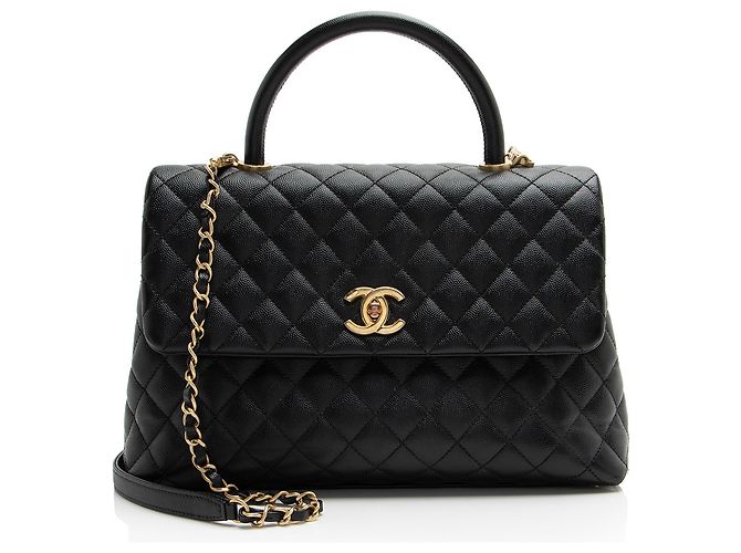 Gabrielle Chanel Caviar Leather Coco Top Handle Medium Flap Bag Black