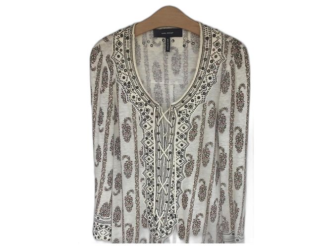 Blusa Isabel Marant de linho cru com rebites de bronze Fora de branco