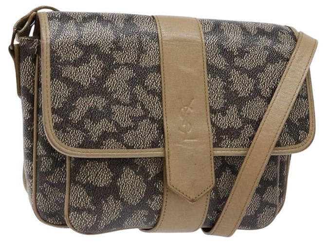 Saint Laurent Bolsa de Ombro em PVC Couro Bege Cinza Auth bs28744 Marrom