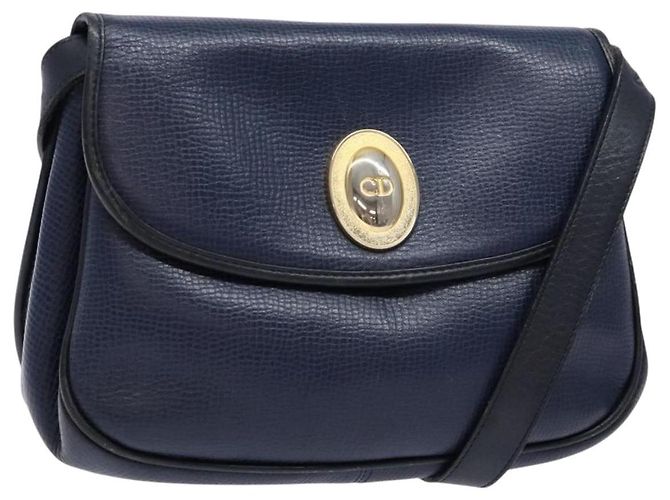 Borsa a Spalla Christian Dior in Pelle Blu Navy Oro Auth bs28726 D'oro