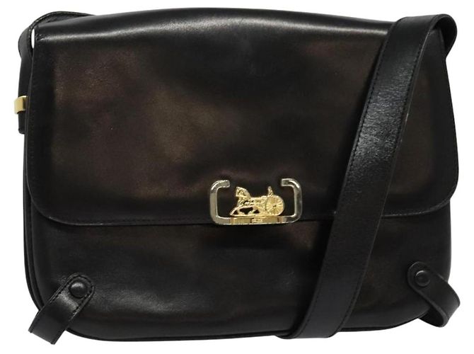 Céline Bolsa de Ombro CELINE em Couro Preto Dourado Auth 138409