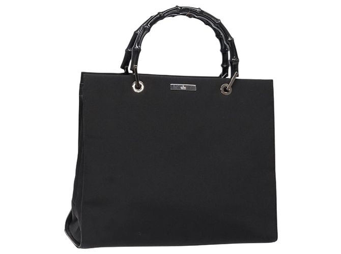 Borsa a mano in nylon nero e argento Gucci Bamboo 002 1010 Auth ep9789