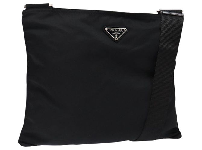 PRADA Schultertasche Nylon Schwarz Silber Authentisch 137512
