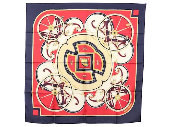 Hermès Foulard HERMES Carré 90 ""CARRIAGE DE WASHINGTON"" Soie Marine Auth 133640 Bleu Marine  ref.2440935