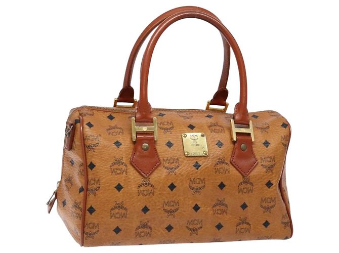 Bolsa MCM Logogram Vicetos em couro PVC marrom e dourado Auth 137750