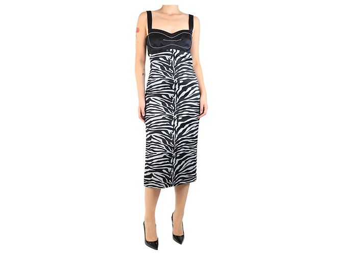 Prabal Gurung Schwarzes ärmelloses Zebra-Kleid - Größe UK 10