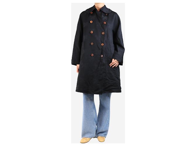 Autre Marque Black double-breasted bow jacquard coat - size S