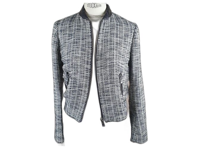 Maje Tweed Bomber Jacket Eggshell
