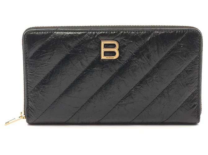 Balenciaga Crush Quilted Leather Wallet Black Pony-style calfskin  ref.2442552