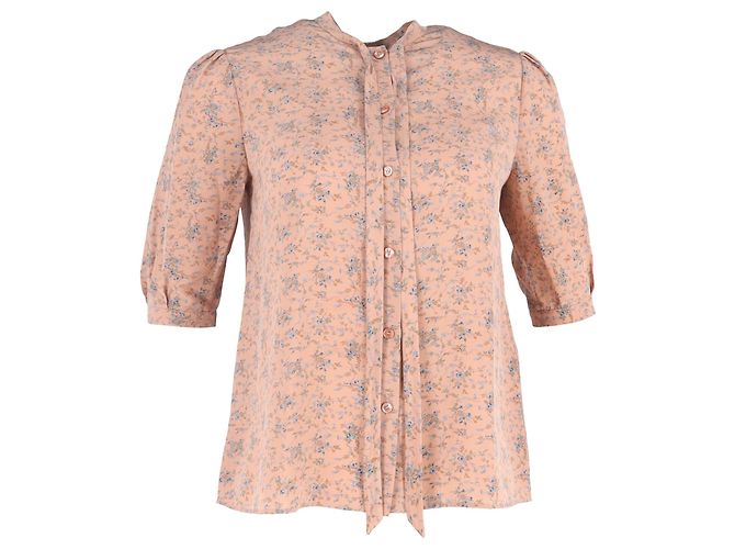 Céline Blusa de crepé estampada Celine con lazo en seda melocotón
