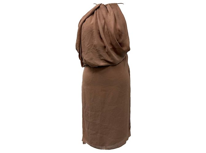 Vestido mini drapeado com decote halter em triacetato marrom da Acne Studios Vermelho