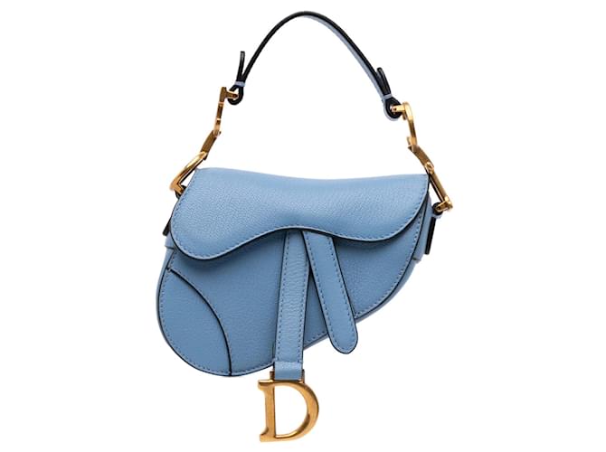 Dior Blue Micro Goatskin Saddle Light blue Leather  ref.2444362