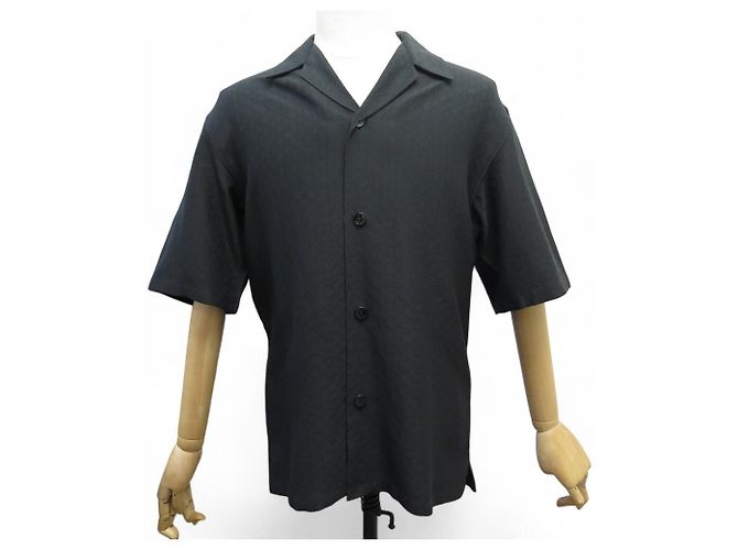 NUOVA CAMICIA LOUIS VUITTON MONOGRAM JACQUARD NERA TAGLIA 46 SETA E COTONE GONNA Nero