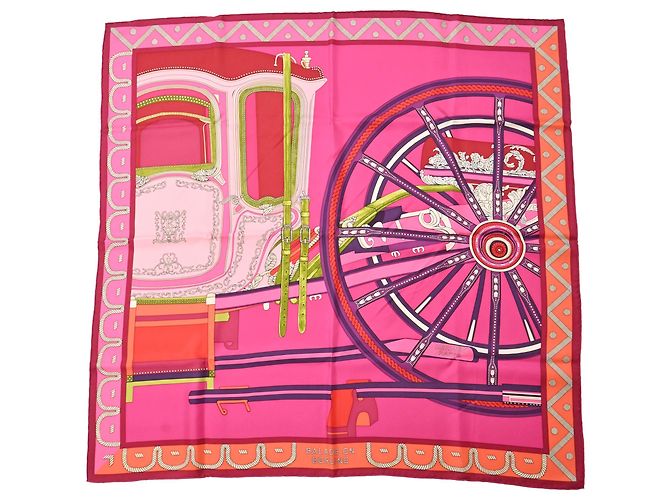 Foulard Hermès Balade En Berline 90 in seta rosa