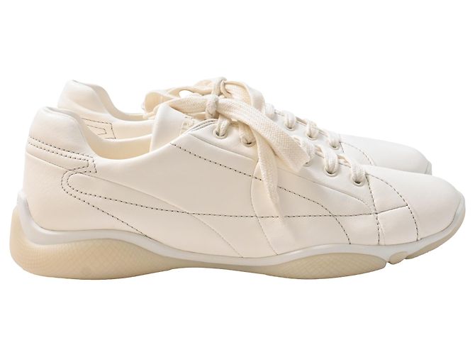 Baskets Prada en cuir nappa ivoire Blanc Écru