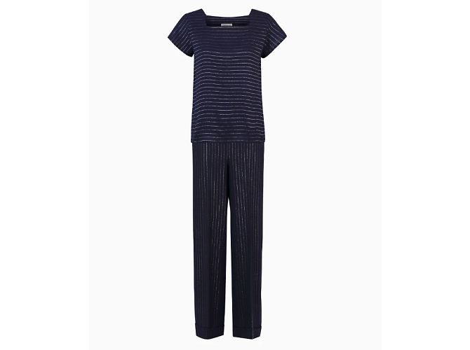 Yves Saint Laurent Set, Gestreiftes Modell Circa 1980. Silber Blau