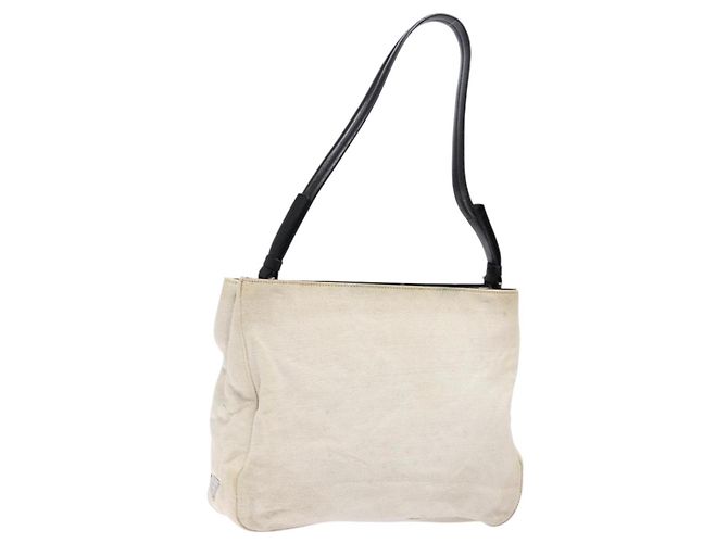 Borsa a Spalla PRADA in Tela Pelle Argento Bianca Auth bs28706 Bianco