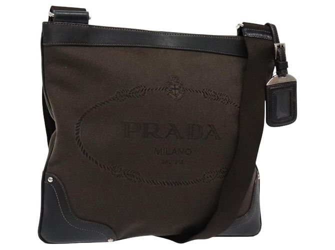 Borsa a Spalla PRADA in Tela Pelle Marrone Argento Autentica bs28705