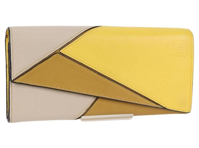 LOEWE Puzzle Anagram Long Wallet Leather Yellow Auth 134883M