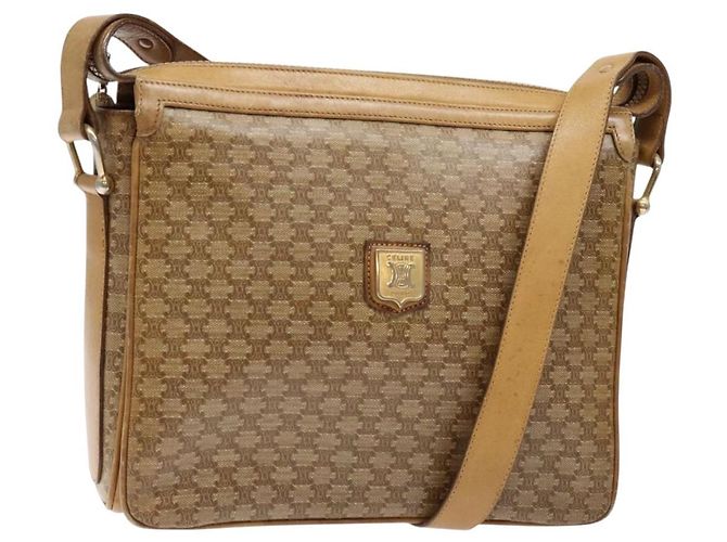 Céline Bolsa de Ombro em Lona Macadam CELINE Bege Dourado Auth ki5971