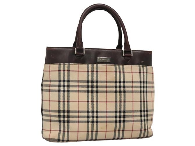 Burberry Nova Check Handtasche aus Canvas Beige Silber Authentisch 139256