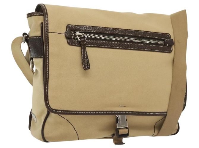 PRADA Shoulder Bag Canvas Beige Silver Auth 133380 Silvery
