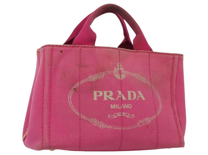 PRADA Canapa PM Bolsa de mão em lona rosa dourado Auth bs28699