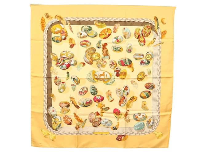 Hermès HERMES Carré 90 Écharpe "COUVEE D'HERMES" Soie Jaune Auth 139210  ref.2445882