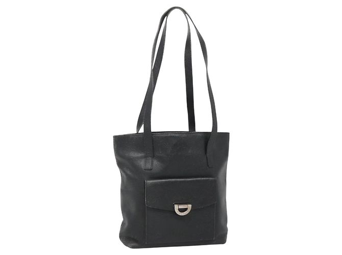 Céline CELINE Shoulder Bag Leather Black Silver Auth 139444 Silvery