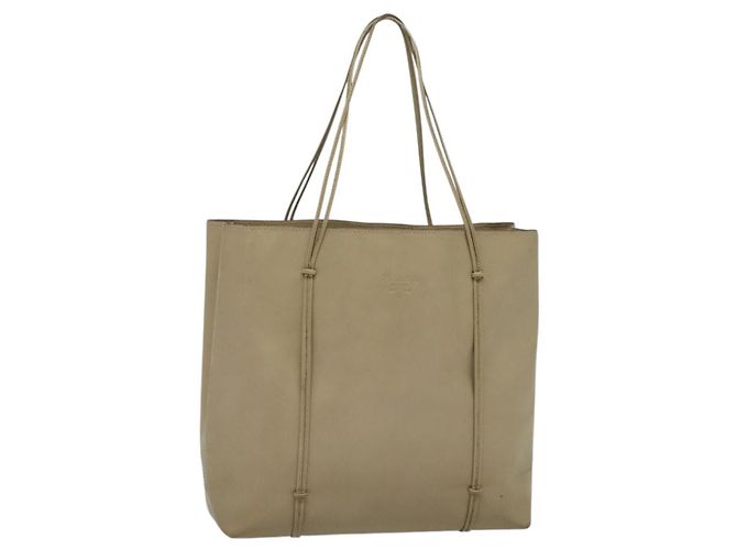 PRADA Sac à main en cuir verni Beige Auth 137502